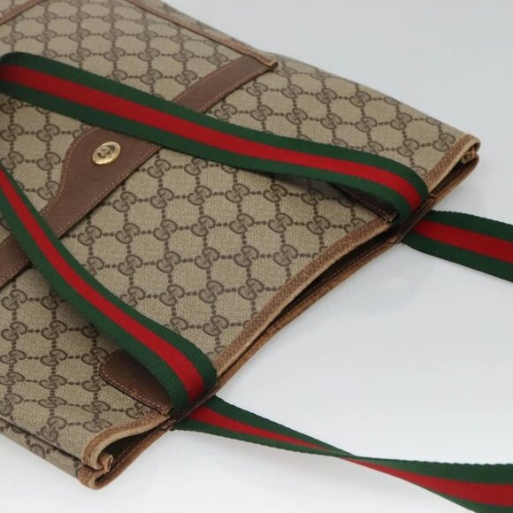 GUCCI GG Supreme Web Sherry Line Tote Bag PVC Beige Gold - Picture 9 of 16